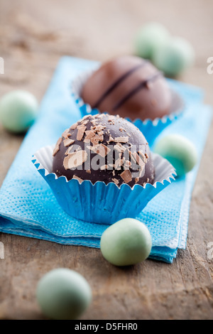 Close up of chocolate pralines with shallow focus Stock Photo