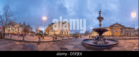 Left to right. The Empire theatre, St George's hall and Walker art gallery panorama evening time. Stock Photo