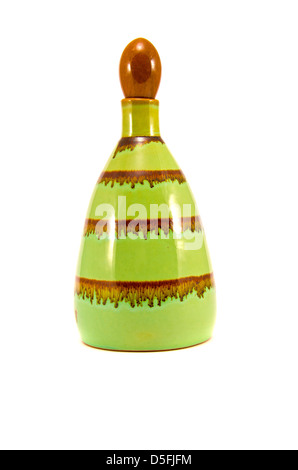 vintage ceramic bottle for wine isolated on white background Stock Photo