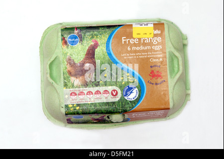 A box of free range eggs with the RSPCA freedom food logo / sign & nutritional contents labelling Stock Photo