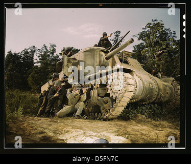 M-3 tank and crew using small arms, Ft. Knox, Ky. (LOC) Stock Photo