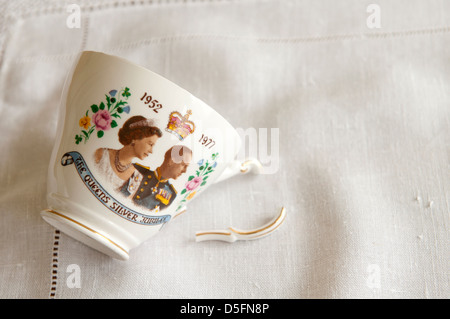 Broken handle from a Queen's Silver Jubilee tea cup Stock Photo