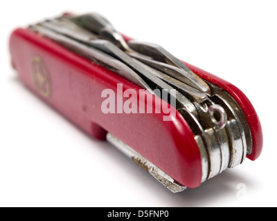 Red swiss army knife isolated on white background Stock Photo