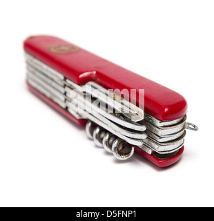 Red swiss army knife isolated on white background Stock Photo