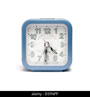Blue alarm clock cut out isolated on white background Stock Photo