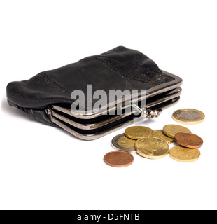 Old purse and euro coins isolated on white background Stock Photo - Alamy