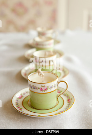 Tea cup candle making - step 4 finished Stock Photo