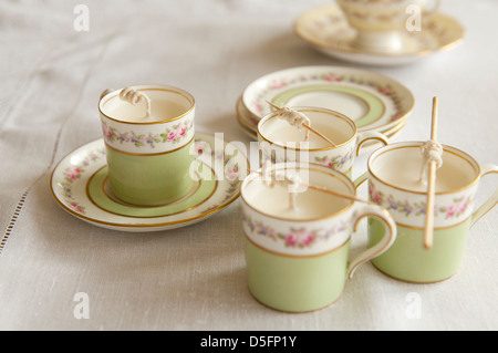Tea cup candle making - step 4 Stock Photo