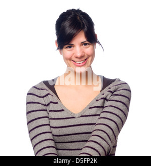 Portrait of cute young woman with her hair up looking at camera Stock Photo