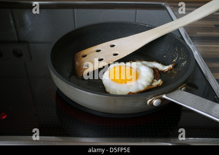 Fried egg in frying pan Stock Photo