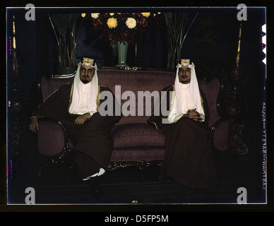 Amir Khalid [right] and Amir Faisal, sons of King Ibn Saud of Saudi Arabia. Their Royal Highnesses recently concluded an extensive visit in the United States as guests of the government. They have made a special study of irrigation projects in the United Stock Photo