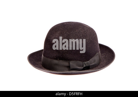 old and grungy black  hat isolated on white background Stock Photo