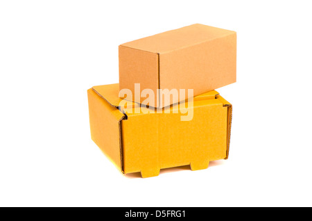 two cardboard package boxes isolated on white Stock Photo