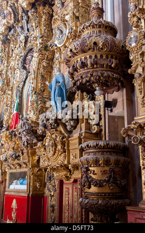 Ornate, gold interior of the Church of the Monastery of Santa Clara of Jesus, completed in 1663, is in Queretaro, Mexico Stock Photo