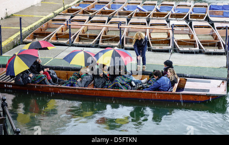 Punting on the River Cam in the snow. Cambridge England