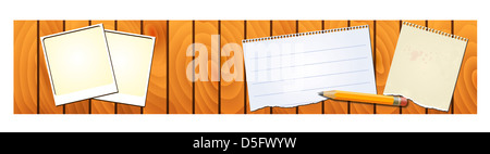 banner wood texture with notepad pencil Stock Photo