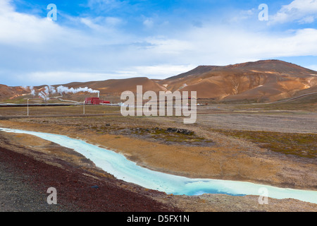Geothermal Power Station in Iceland at Summer Sunny Day. Horizontal shot Stock Photo