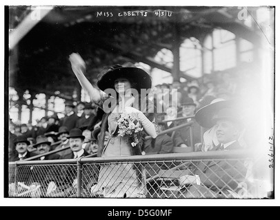 [Miss Genevieve Ebbets, youngest daughter of Charley Ebbets, throws first ball at opening of Ebbets Field (baseball)] (LOC) Stock Photo