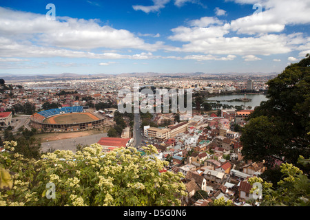 Madagascar, Antananarivo, elevated view looking down onto town from Haute Ville Stock Photo