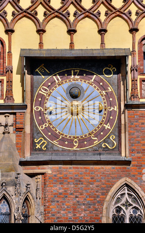 Astronomical clock on the town hall in Wroclaw (Breslau), Poland Stock Photo