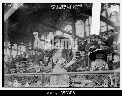 [Miss Genevieve Ebbets, youngest daughter of Charley Ebbets, throws first ball at opening of Ebbets Field (baseball)] (LOC) Stock Photo