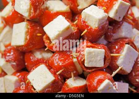 Red Peppers stuffed with Feta Cheese Stock Photo