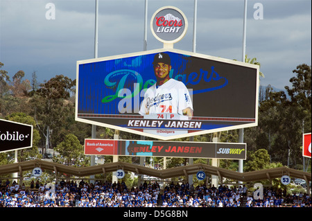 The Dodgers scoreboard at Dodger Stadium in Los Angeles Stock Photo