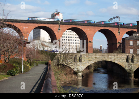 The Stockport Viaduct . The bridge carries the railway over the River Mersey in Stockport , Greater Manchester Stock Photo