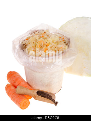 sauerkraut and carrot isolated on white background Stock Photo