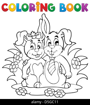Coloring book rabbit theme 2 - picture illustration. Stock Photo