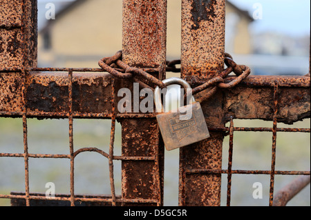 Rusty padlocked gates, Wales. Stock Photo