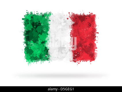 Flag of Italy painted with watercolors on an isolated background Stock Photo