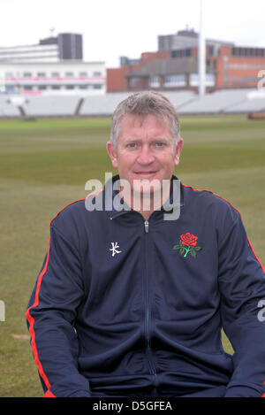 Manchester, UK. 2nd April 2013. Gary Yates, former spin bowler, and now Assistant Coach poses during the 2013 Media Day and Photocall at Lancashire County Cricket Club. Emirates Old Trafford, Manchester, UK  02-04-2013. Credit: John Fryer / Alamy Live News Stock Photo