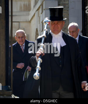 Cambridge, UK. 2nd April 2013. Prince Philip and Sir David Attenborough at the Senate House in Cambridge U.K  today  at the launch of the Cambridge conservation Initiative. Credit: JAMES LINSELL-CLARK / Alamy live News Stock Photo