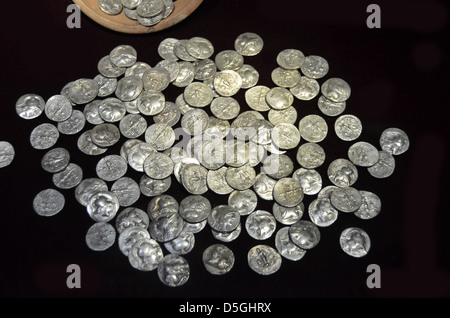Treasure of ancient greek silver coins Stock Photo