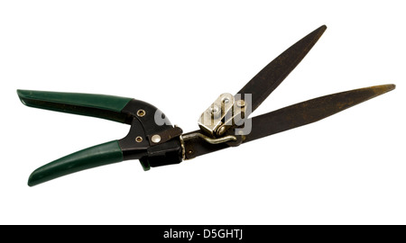 garden hedge trimmers clippers tool with plastic handle isolated on white background Stock Photo