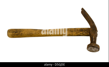 old rusty retro hammer tool isolated on white background Stock Photo