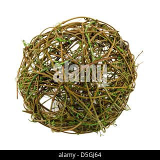 decorative wicker wooden round balls isolated on white background Stock Photo