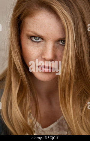 Woman portrait blue eyes sandy hair Stock Photo