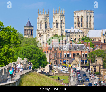 York Minster and a section of the historic city walls along Station road York Yorkshire England UK GB EU Europe Stock Photo