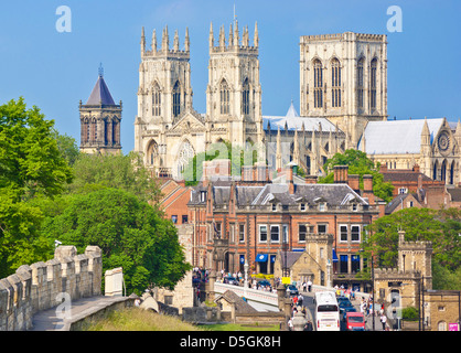 York UK, York Minster and a section of the historic york city walls along Station road York Yorkshire England UK GB Europe Stock Photo
