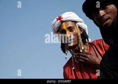 Two Wodaabe men dressed up for Gerewol festival, Niger Stock Photo