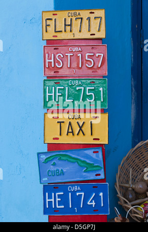 Cuba, Sancti Spiritus Province, Trinidad, Cuban souvenir license plates Stock Photo