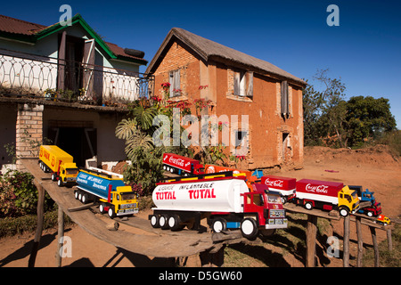 Madagascar, Ambatolampy, toy trucks made from tin cans for sale at roadside Stock Photo