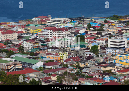 Dominica, Roseau, elevated town view, morning Stock Photo