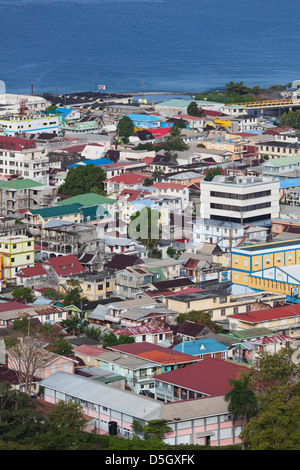 Dominica, Roseau, elevated town view, morning Stock Photo