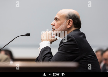 Ben S. Bernanke, chairman of the U.S. Federal Reserve, delivers his semiannual monetary policy. Stock Photo