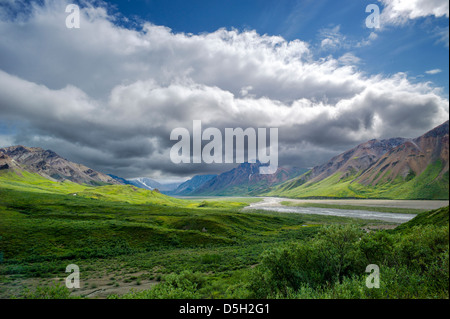 View northeast from near the Thorofare RIver, Denali National Park, Alaska, USA Stock Photo