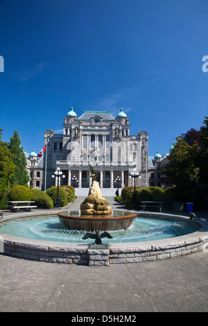 North America, Canada, British Columbia, Victoria, Fountain in Front of Parliament Building. Stock Photo