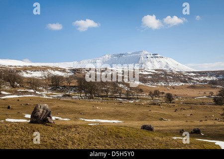 Snow capped Ingleborough in North Yorkshire. Stock Photo